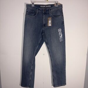 NWT Eddie Bauer 32x30 Men's Flex Straight Fit Denim Dusty Blue Jeans